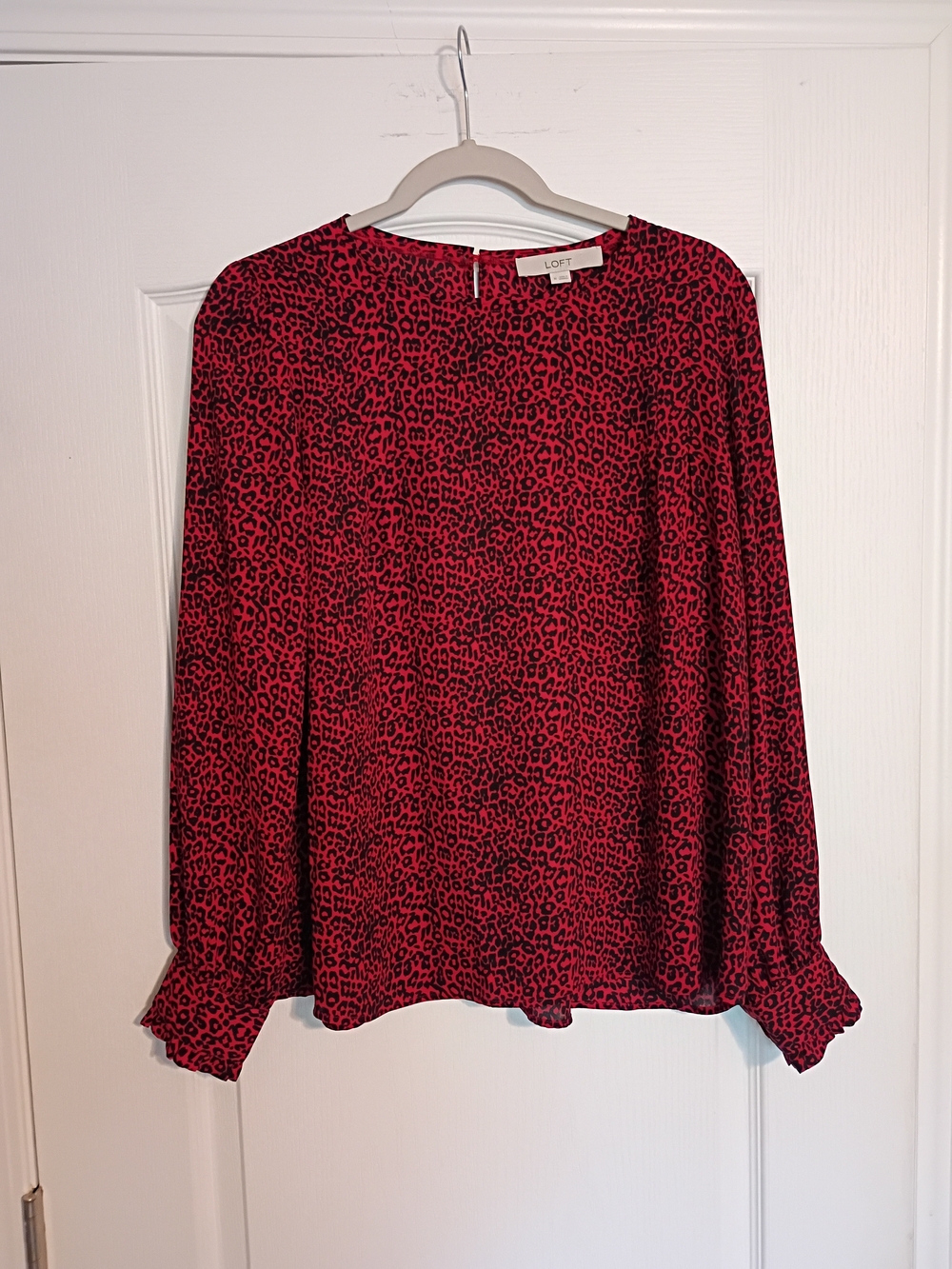 Red Leopard Print Long-Sleeve Blouse ❤️
